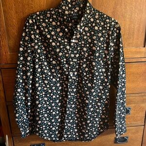 J Crew Men's Black Floral Shirt Mens Large - Slim